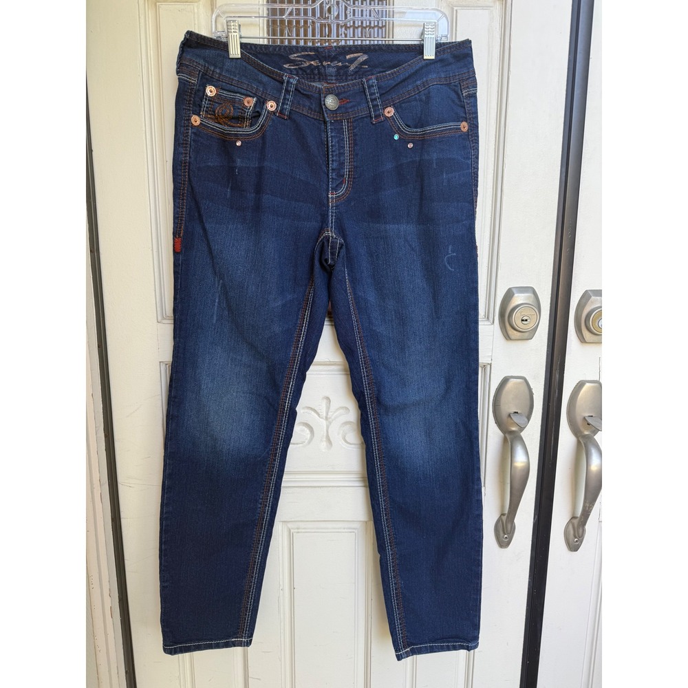 Seven 7 Luxe Skinny Jeans Dark Wash Embellished Pockets Women's Size‎ 14
